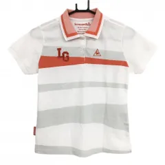 ルコック 半袖ポロシャツ 白×オレンジ 襟総柄 ボーダー調 ロゴ刺しゅう レディース M ゴルフウェア le coq sportif