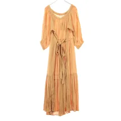 未使用 TOMORROWLAND トゥモローランド ストライプ柄 7分袖 ロングワンピース F オレンジ レディース 古着