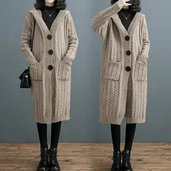 コート レディース フード付き ニット コート 春 秋 ニット カーディガン ケーブル編み アウター ロングコート ロング丈 ニット ジャケット 切り替え 大きいサイズ 大人 ゆったり シンプル 着回し hPEq531