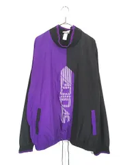 古着 80s adidas 黒×紫 バイカラー ショルダー ジップ プルオーバー ナイロン ジャケット XL位 古着