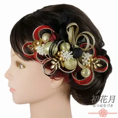 髪飾り 成人式 赤 水引 ゴールド 振袖 袴 花 黒 玉飾り 組紐 レース リーフ 大きい 小さい 2点セット 着物 和装 かんざし コー No.9-5596
