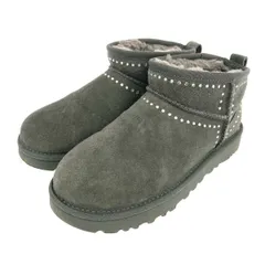 良好 UGG アグ 表記サイズ:22 ムートン ショート ブーツ 1119871 グレー Classic Ultra Mini Bling ラインストーン  レディース　240001148236