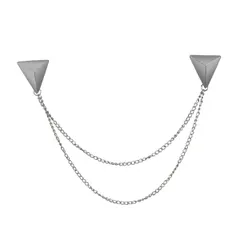 LKXHarleya スタッドダブルチェーンブローチピン シャツネックカラーチップ タッセルチェーン付き ブラウスラペルピン スーツ用, 2XL, 金属