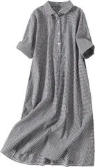 MARIA MARFA ワンピース レディース チェックワンピース シルエット マタニティ 膝丈 清潔 ナチュラル 5S-M22-BKL(ブラック,  L)