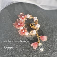 桜 -三分咲- ブローチ/コサージュ(ピンク)2way 取り外し チャーム付   入学式 卒業式 さくら ピンクパール フォーマル お呼ばれ スーツ 結婚式 お呼ばれ ディップアート ワイヤー お花 アメリカンフラワー おしゃれ 可愛い