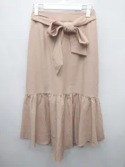 ◇ Mia<!-利用不可文字-!>ミア ウエストゴム ウエストリボン 膝下丈 フレア スカート サイズF ベージュ レディース P  【1405230014046】