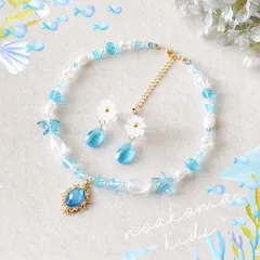 再販 ＊little princess＊ mermaid - light blue キッズイヤリング + キッズ ネックレス セット ＊ キッズアクセサリー 女の子 プレゼント 誕生日 発表会 人魚姫 noakoma kids
