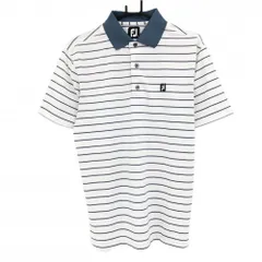 【美品】フットジョイ 半袖ポロシャツ 白×グリーン ボーダー メンズ M ゴルフウェア FootJoy
