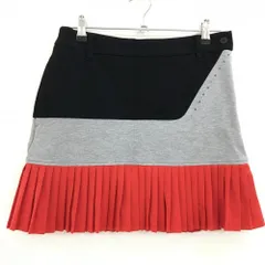 【美品】ニューバランス スカート 黒×グレー オレンジプリーツ ストレッチ レディース 1(M) ゴルフウェア New Balance