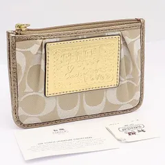 良品 コーチ ポピー カードケース コインケース/小銭入れ キーリング付き シグネチャー ライトブラウン系 KYM