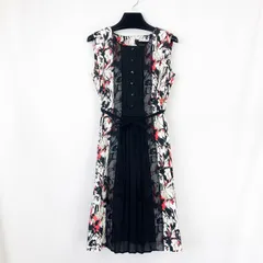 【未使用品】shozo tsujimura ショウゾウツジムラ 日本製 ノースリーブストレッチワンピース フラワープリント ボタニカル柄トップス ドレス M 9号 ホワイト 白 ブラック 黒 コットン 綿 ポリウレタン  レディース 春夏 スプリングサマー