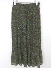 ◇ LOWRYS FARM 花柄 プリーツ 膝下丈 フレア スカート サイズF ブラック イエロー ブルー レディース P  【中古】 【1209060009766】