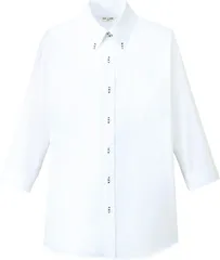 Size:S_Color:C-1 ホワイト [アルベ] ボタンダウンシャツ 男女兼用 七分袖 シャドーストライプ SS~4L 白黒 ドゥエボットーニ ボタンダウン シャツ EP7821 C-1 ホワイト