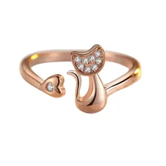 [Petit-Germe] プチジェルム キュービック キャットリング 猫の指輪 スターリングシルバー SV925 純銀 フリーサイズ R1062 (ピンクゴールドカラー [ピンク]