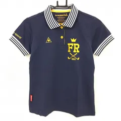 ルコック 半袖ポロシャツ ネイビー×イエロー 襟・袖ボーダー 胸・袖刺しゅう  レディース M ゴルフウェア le coq sportif