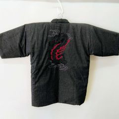 綿入れ半纏　龍刺繍　濃グレー