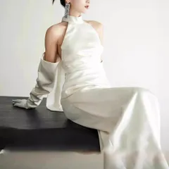 【新品 未使用】2026新作 ウェディングドレス ロングドレス ホルダーネック バックレス 二次会 結婚式 前撮り 花嫁 サテン 挙式 韓国風 ブライダル シンプル 大人 