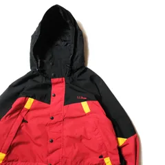 90's LLビーン 切替ボディー ポリエステル マウンテンパーカー (L) 赤黒黄色 フード ロゴ刺繍 90年代 旧タグ オールド アウトドア L.L.Bean アメリカ古着 USED ビンテージ ヴィンテージ ユーズド