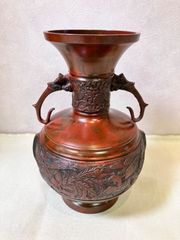 高岡銅器 青銅 饕餮文 双耳花瓶 獣耳 飾壺 骨董 伝統工芸 - メルカリ