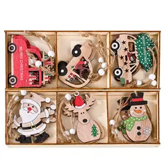 【在庫セール】カー 雪だるま 6種類 トナカイ サンタさん デコレーション 飾り付け ド 飾り Christmas クリスマス tree 木製 Decoration オーナメント Xmas クリスマスツリー Decor 18個セット