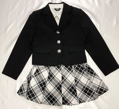 BLING JEWEL キッズ セットアップ　120 ジャケット　ブラウス　スカート　 女の子　黒　ブラック　ピンク　チェック