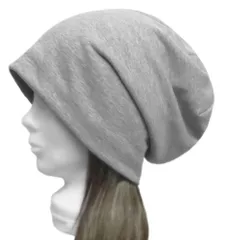 ◇送料無料◇　ハンドメイド◆コットンスウェットニット／ルーズワッチキャップ◆杢グレー　◇オールシーズン着用・ゆったりサイズ・小顔効果◇