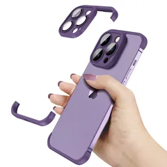 Hlija リアバックカメラレンズプロテクター 強化ガラス iPhone 14 Pro Max用 シリコンケース フレームレス 落下保護 バンパー ソフト TPU 保護カバー - パープル [iphone14pro max フレームレス パープル]