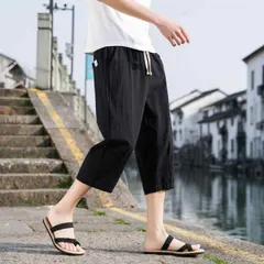 種類31：L/F：クリアブルー メンズ ファッション 服 男性用 オシャレ シンプル 大人 かっこいい 大きいサイズ ストリート 紳士服 コットンリネン クロップド パンツ 夏 薄手 リネン 七分丈 半ズボン カジュアル ビーチ パンツ 