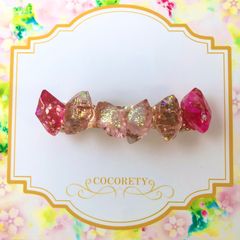 【福祉施設制作】山桜うさぎ作　バレッタ　「鉱石風ピンク系バレッタ」NO.3792　P