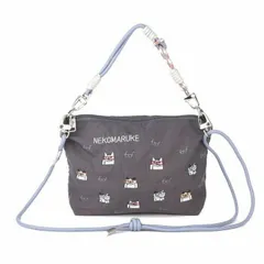 クスグルジャパン 撥水加工 刺繍ワッシャーバッグ パラコードポシェット ネコまるけ柄 ダークグレー 24-7594