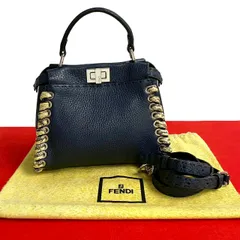 極 美品 フェンディ ピーカブー ミニ セレリア 2way ショルダーバッグ 紺 ピーカブー 2WAYショルダー セレリア ネイビー 8BN290 新品同様