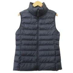 ユニクロ UNIQLO 美品 ウルトラライト ダウン ベスト ナイロン ジップアップ ハイネック M 紺 ネイビー