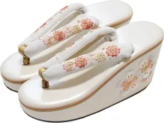 草履 成人式 厚底 甲高草履 成人式 ハイヒール刺繍 草履 No.009【52】（フリーサイズ/白台・白色鼻緒/舞妓さん風 成人式 草履 履きやすい/合成皮革/振袖/成人式/結婚式/卒業式/着物/和服/厚底/痛くない/78454-3）