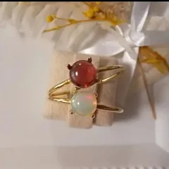 天然石　2点セット　ガーネット　オパール　5㎜　１粒　リング　指輪　1月誕生石