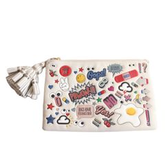 ANYA HINDMARCH アニヤハインドマーチ オールオーバーステッカー クラッチバッグ ホワイト系【いおき質店】