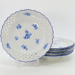 マイセン プレート■散らし小花 ブルーフラワー 透かし デザートプレート 14.5cm 1924年以前作 皿 洋食器 5枚セット Meissen 2