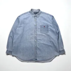 Polo Ralph Lauren 90年代 BIG SHIRT ボタンダウン デニム シャツ 2XL インディゴ 胸ポケット スモールポニー刺繡