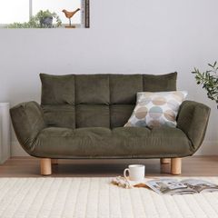 美品】ニトリ コーデュロイ フロアカウチソファ イエロー スツール