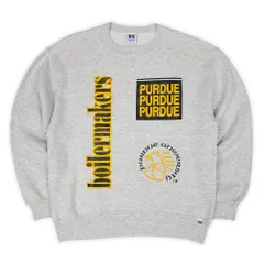 ラッセル RUSSELL 90s 90年代 カレッジプリント 前Vスウェット MADE IN USA アメリカ製 発泡プリント PURDUE ヴィンテージ 古着 メンズ スウェットシャツ トレーナー グレー L【中古】