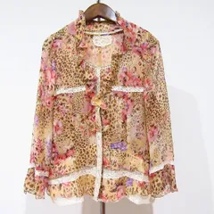 #anc インポートロッサ import Rossa アンサンブル ツーピース 44 ベージュ 茶 赤 ヒョウ柄 シルク 大きいサイズ レディース [954498]