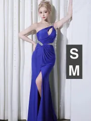 ロイヤルブルー[AR25329-B-2505]【ANGEL R/エンジェルアール】ワンショルダー/ バストカット/ アシンメトリー/ タック/ ビジュー/ タイト/ ロングドレス/ キャバドレス long