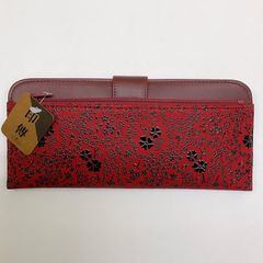 【麻の葉紋】印傳屋 インデンヤ 甲州印伝 鹿革 がま口 長財布 レッド 縁起物 印傳屋（INDEN-YA） 印伝 甲州印伝 上原勇七 財布 長財布 印伝財布 束