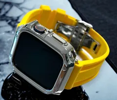 シルバー&イエロー　アップルウォッチ ラバーベルト カバー　ケース メンズ レディース 38mm 40mm 41mm 42mm 44mm 45mm　メンズ レディース Apple Watch スポーツバンド
