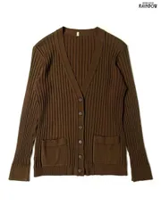 アメリカ古着 無地 長袖 ニット カーディガン 茶  