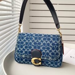 新作 コーチ COACH CA105 SOFT TABBY デニム バッグ ショルダーバッグ  ソフト タビー ショルダー バッグ シグネチャー デニム レディースバッグ　アウトレット品　ネイビーマルチ