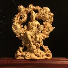 セール✨仏像美術品　白楠木彫り　H58cm　大型龍上滴水観音様の立像　開運縁起物 Amazon｜仏像 木彫り 置物 龍上観音 観音像 龍乗観音 龍観音