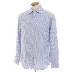 【新品】グランシャツ Glanshirt コットン ストライプ セミワイドカラー カジュアルシャツ ブルーxホワイト【サイズ39】【メンズ】