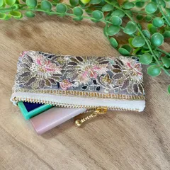 刺繍リボン ハンドメイド ポーチ リップポーチ コスメポーチ ギフト ハンドメイド 印鑑ケース