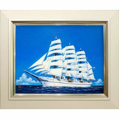 吉岡浩太郎『ヨットハーバー』版画 額入り 新品 絵画 風景 青い海 港の