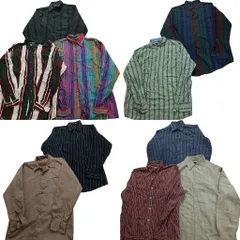 古着卸 まとめ売り ストライプ柄 長袖シャツ 10枚セット (メンズ M ) マルチストライプ 開襟 ボタンダウン 中古 古着 NB8087